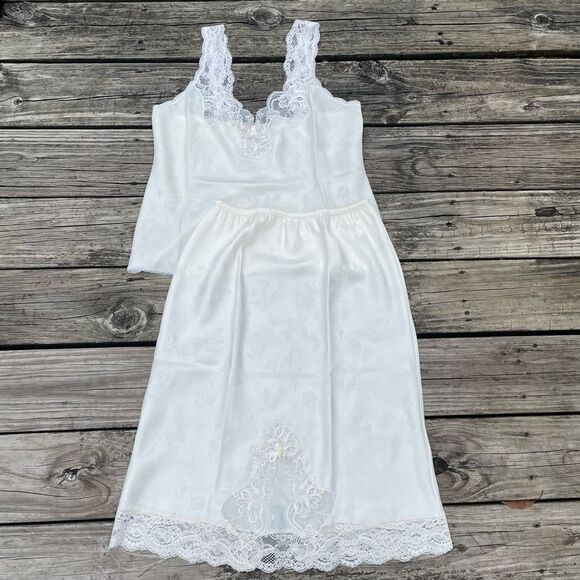 Dior Other - Vintage Christian Dior White Cream Lingerie Floral Rose Tank Blouse & Slip Skirt